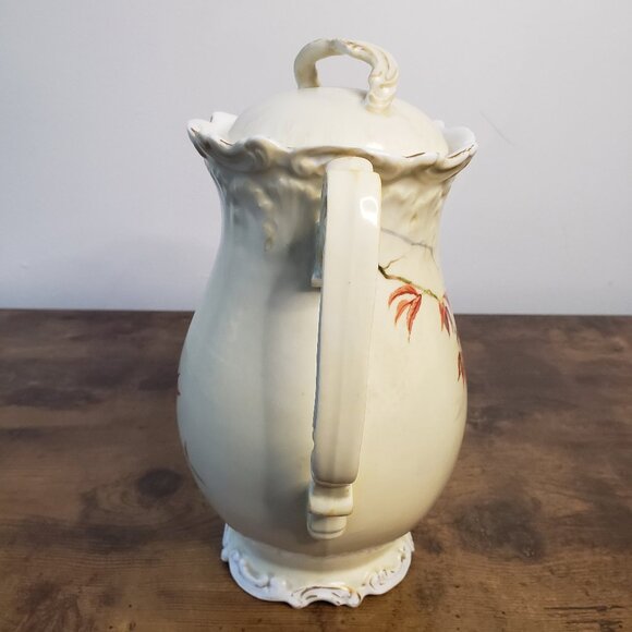 Antique Limoges France Cream Chocolate Pitcher Pot Handpainted Floral Botanical - Picture 4 of 12